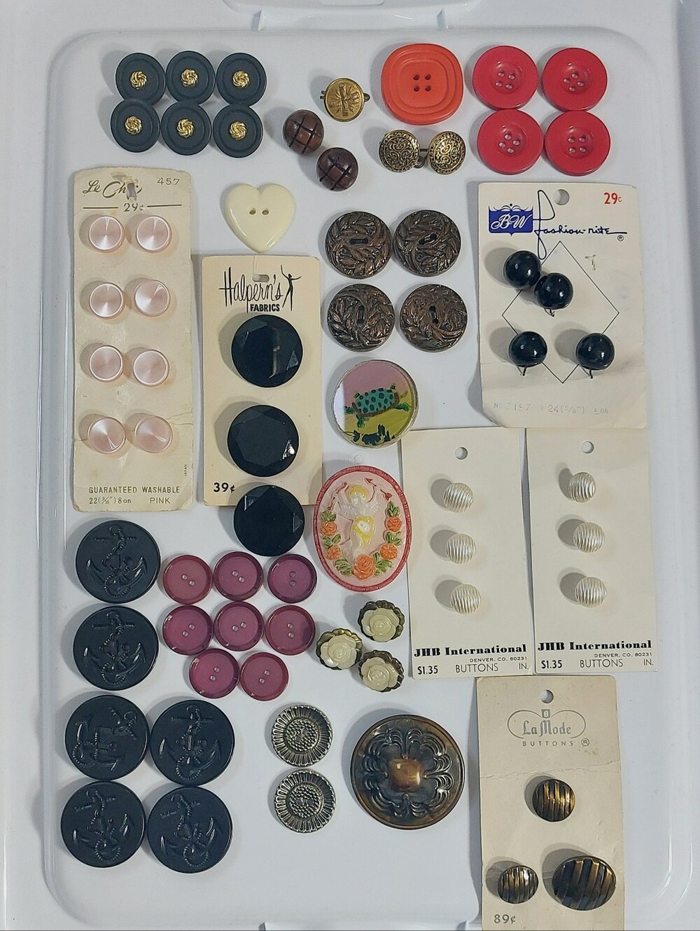 Assorted Vintage Buttons Lot - Black, Red, Pink, Gold, Cream